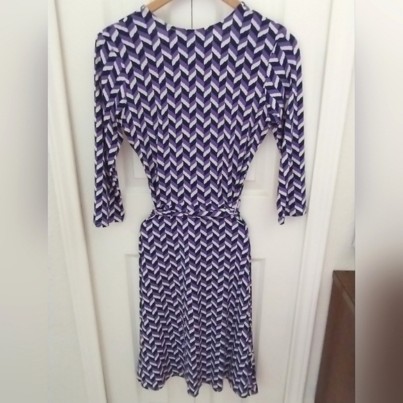 Purple and Navy Herringbone Print Belted Dress - Picture 10 of 16